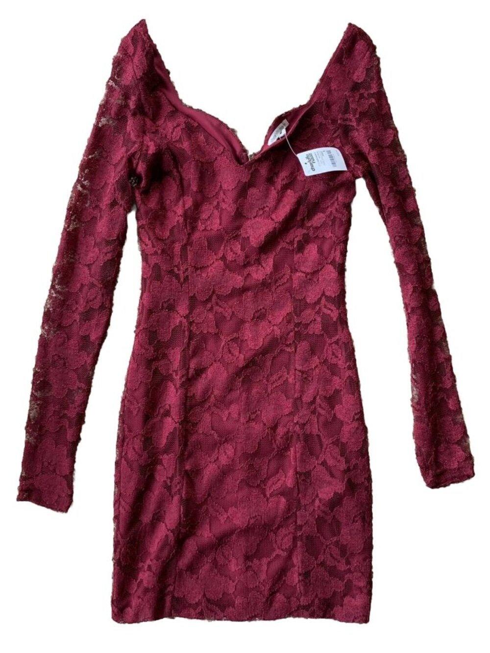 Charlotte Russe Womens Dress Size Small Burgundy Lace Lined Zipper Long Sleeve